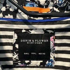 Denim & Flower Black and White Striped Casual Button Down Shirt